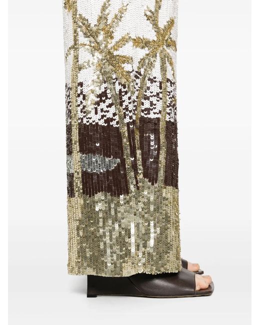 P.A.R.O.S.H. White Sequined Wide-Leg Trousers