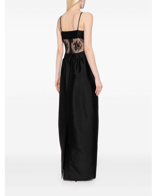 ShuShu/Tong Black Sheer Lace-panelled Gown