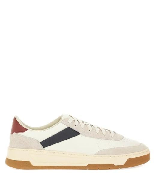 Boss White Stripe Panelled Sneakers for men
