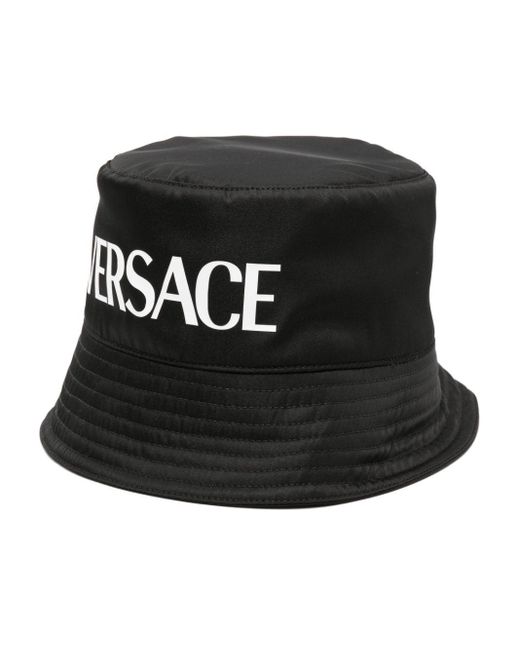Versace Black Logo-print Bucket Hat for men