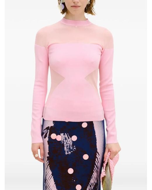Ph5 Pink Sheer-Panel Long-Sleeve Sweater