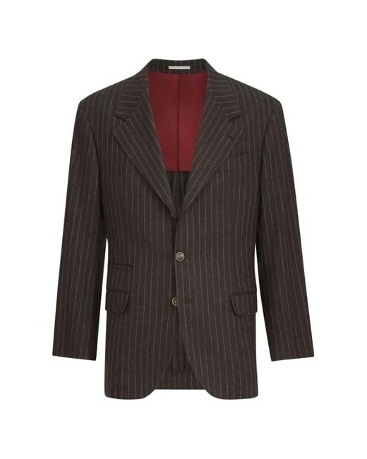 Brunello Cucinelli Brown Virgin Wool And Cashmere Chalk Stripe Flannel Tailor Blazer for men