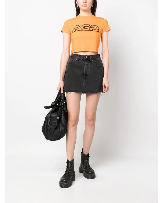 Levi's Black Logo-patch Short Denim Skirt