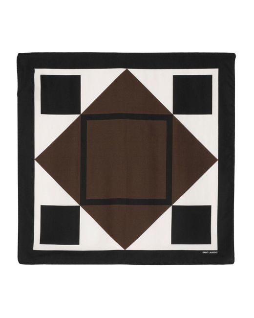 Saint Laurent Black Geometric-print Silk Scarf
