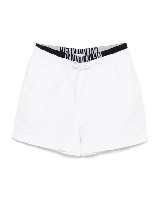 Calvin Klein White Logo-Waistband Swim Shorts for men