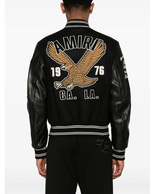 Amiri Black Eagle Varsity Bomber Jacket - Men's - Wool/nylon/leather/viscose for men