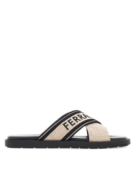 Ferragamo Black Crossover-strap Cotton Sandals for men