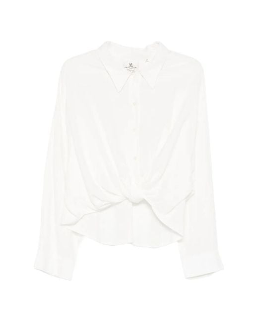 Denimist White Knot-Front Long-Sleeve Shirt