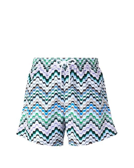 Missoni Blue Zigzag-Print Swim Shorts for men