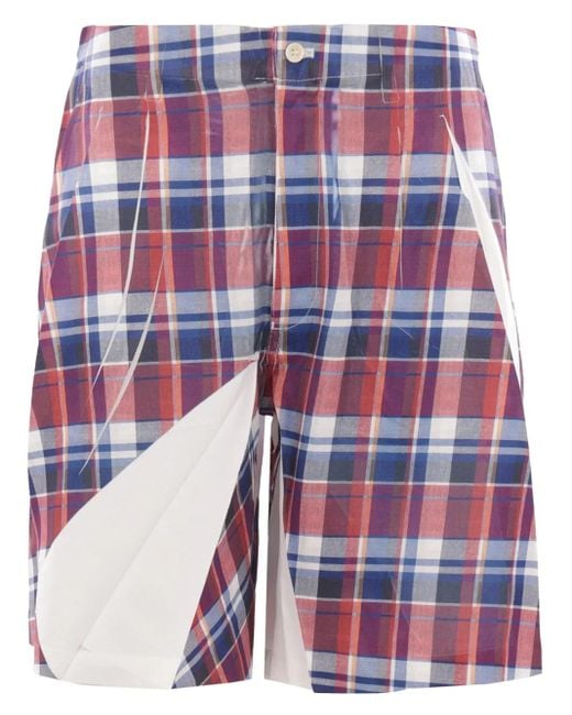 Comme des Garçons Red Checked Twill Shorts for men