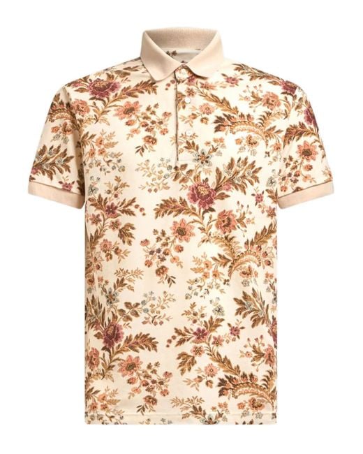 Etro White Floral-Print Polo Shirt for men