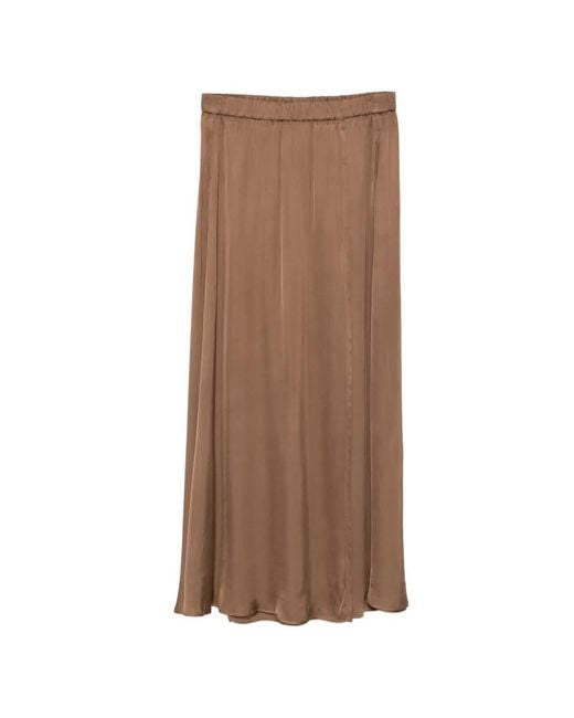 Diega Brown Elasticated-Waistband Satin-Finish Maxi Skirt