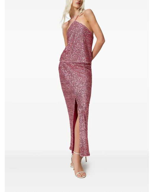 Twinset Red Sequined Halter Top