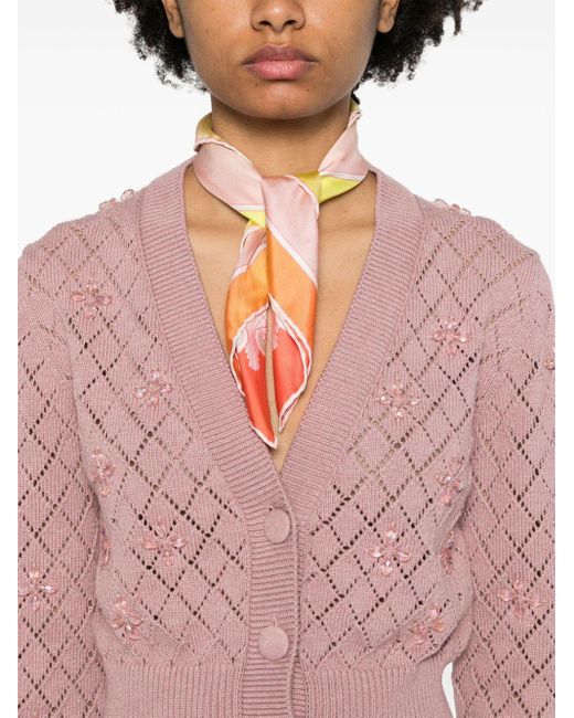 Golden Goose Deluxe Brand Pink Bead-embellished Pointelle-knit Cardigan