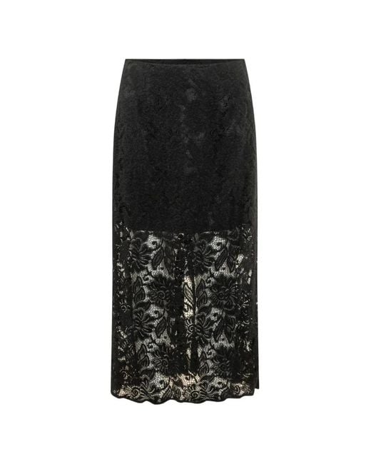 LE SULLY STUDIO Black Floral-Lace Midi Skirt