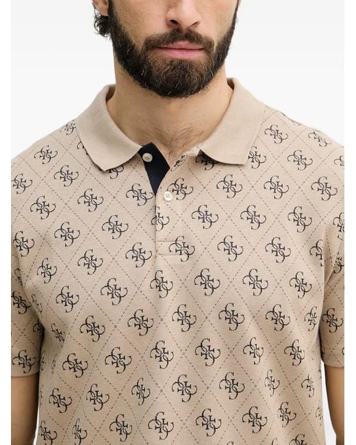 Guess Blue Polo À Motif Monogrammé for men
