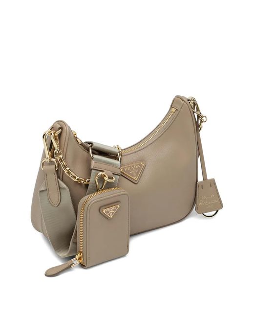 Prada Brown Chain Triangle Cross Body Bag