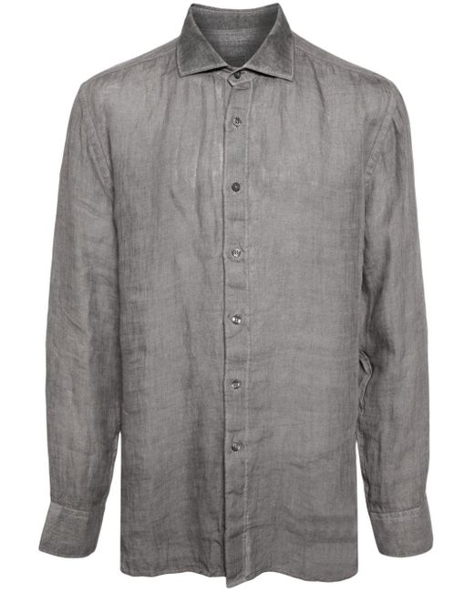 120% Lino Gray Long-sleeved Linen Shirt for men