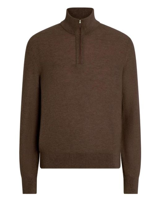 Zegna Brown Half-Zip Cashmere Sweater for men