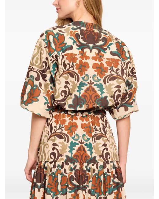 Cara Cara White Damask-Print Drawstring Top