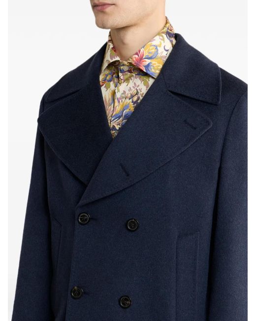 Etro Blue Cashmere Cloth Pea Coat for men