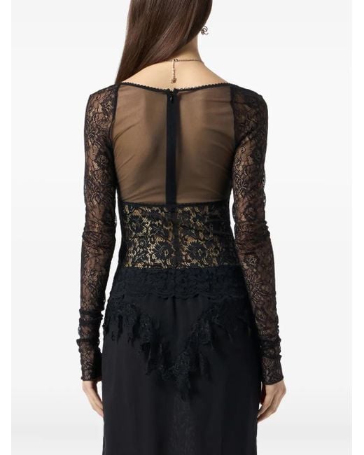 Blumarine Black Lace-Bodice Top