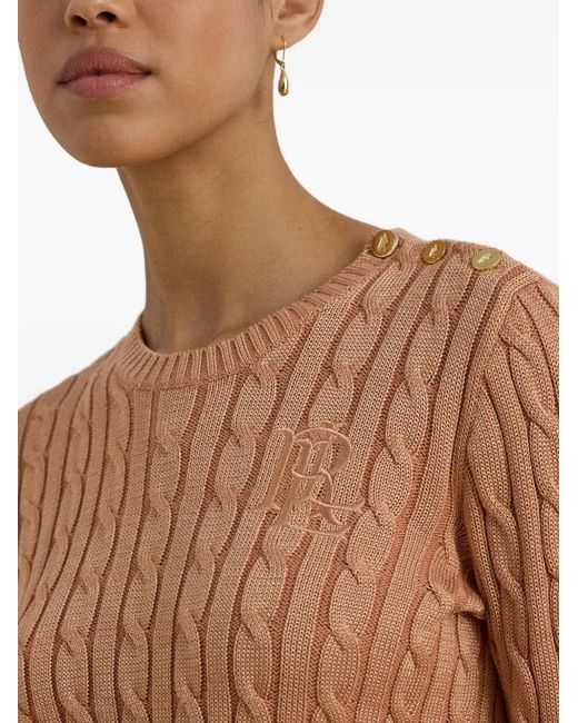Ralph Lauren White Cable-Knit Button-Trim Sweater