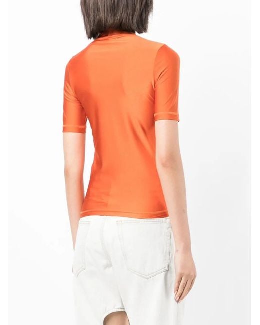 Coperni Orange Logo-Print Mock-Neck T-Shirt