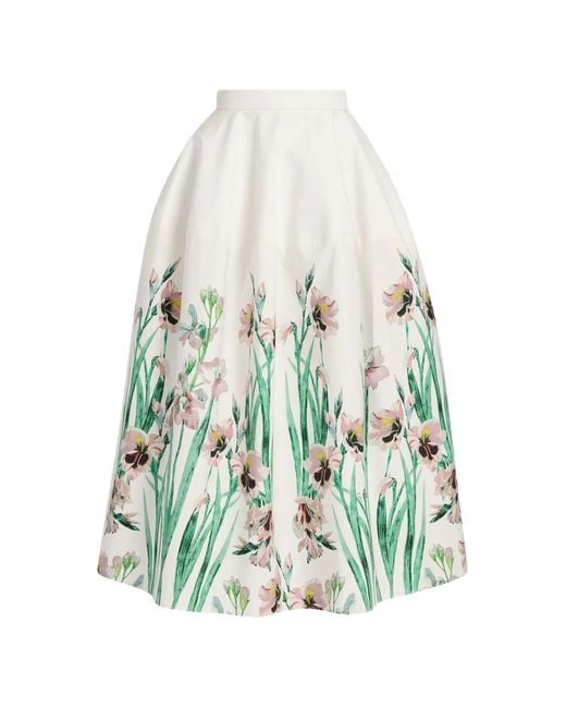 Erdem White Floral-Print Cotton Midi Skirt