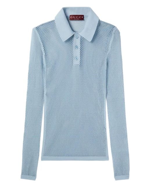 Gucci Blue Technical Mesh Polo Shirt for men