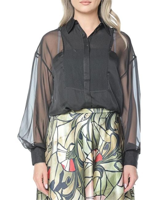 Ted Baker Gray Rasiia Bib-Detail Sheer Shirt