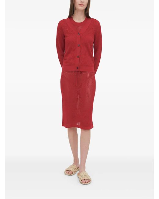 Rosetta Getty Red Mesh Pointelle Cardigan