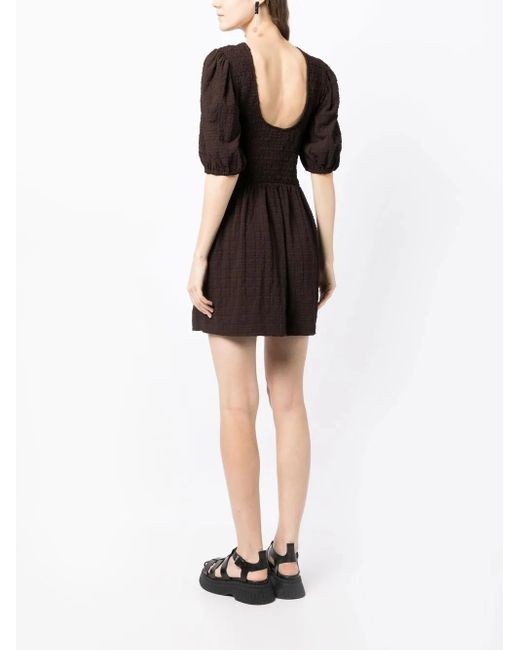 Ganni Black Striped Smocked Mini Dress