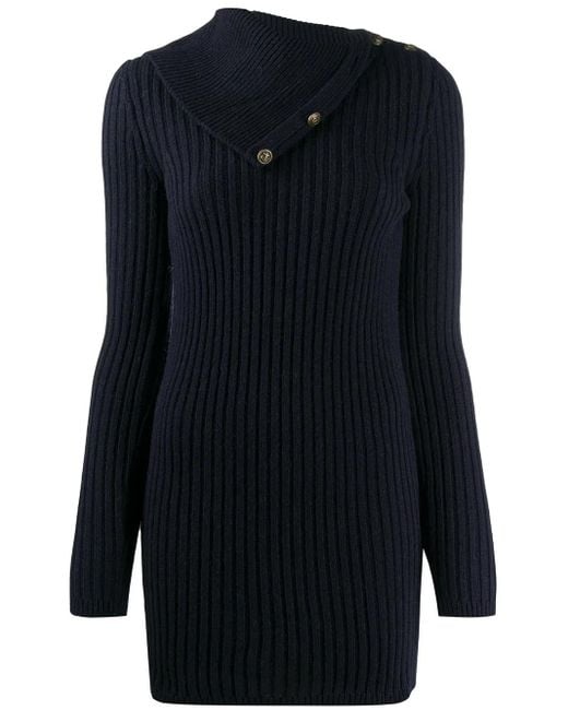Saint Laurent Blue Fold-Over Collar Jumper