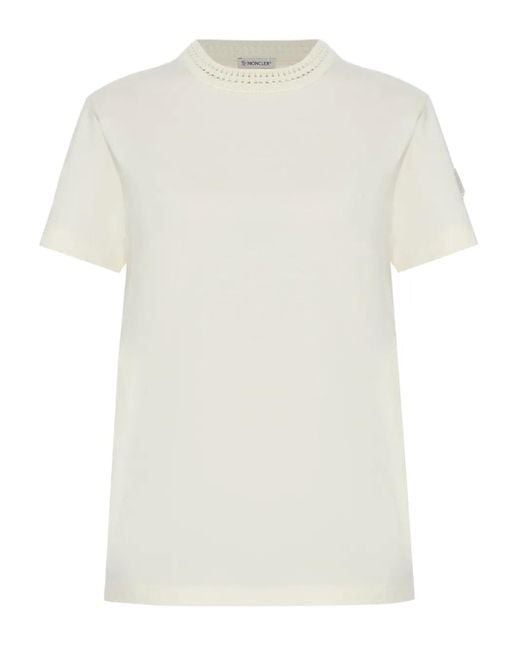 Moncler White Crochet-Detail Cotton T-Shirt