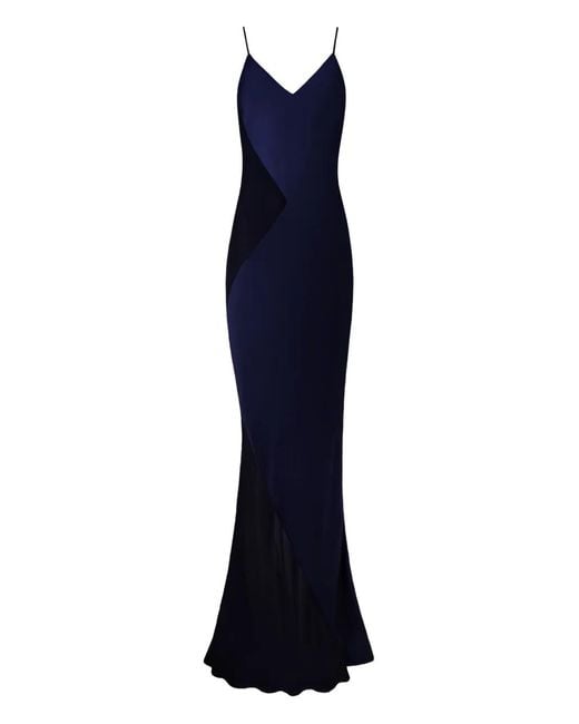 Alejandra Alonso Rojas Blue Diana Satin-Paneled Slip Maxi Dress