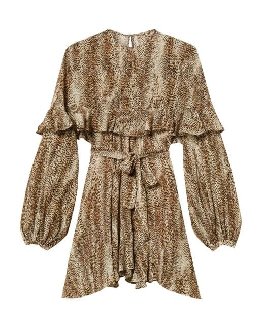 Twinset Natural Ruffle-Detail Animal-Print Dress