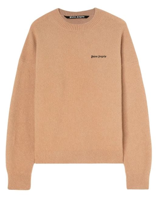 Palm Angels Natural Camel Wool Crew Neck Jumper for men