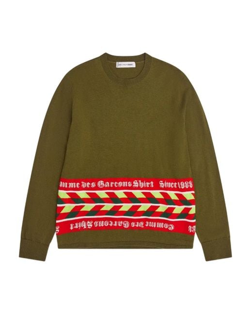 Comme des Garçons Green Striped-Panel Sweater for men