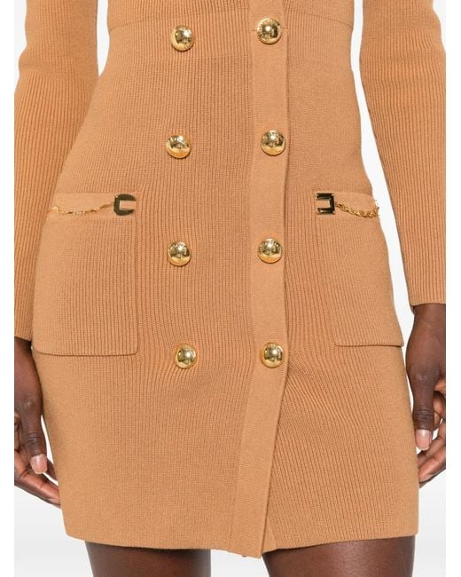 Elisabetta Franchi White Double-Breasted Ribbed-Knit Mini Dress