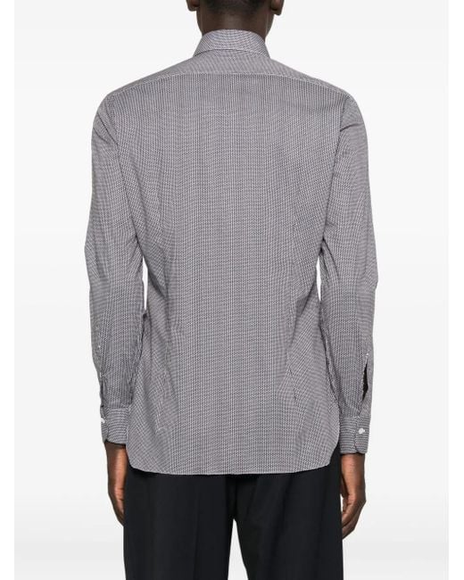 Barba Napoli Gray Check Long-Sleeved Shirt for men