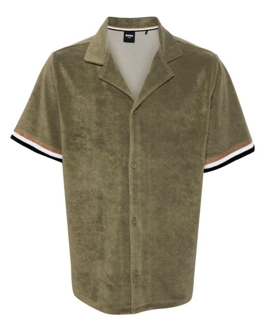 メンズ Boss Terry-cloth Cotton-blend Shirt Green