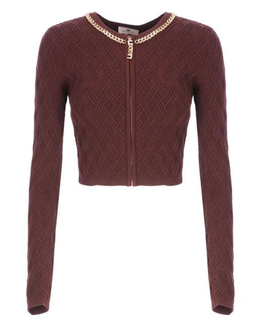 Elisabetta Franchi Cropped Trui Met Rits in het Purple