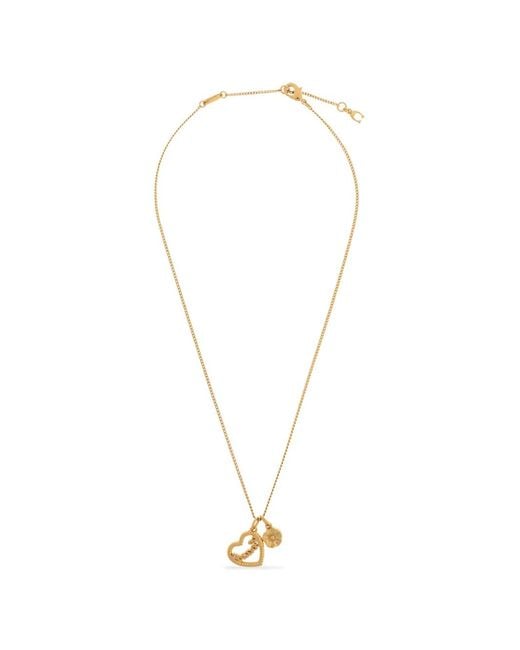 COACH White Heart Floral Charm Necklace