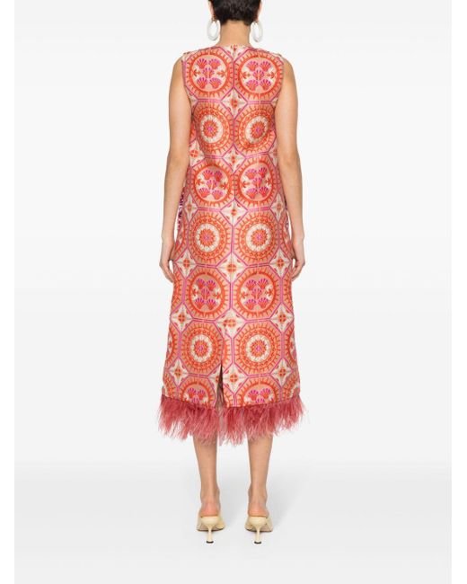 LaDoubleJ Column Feathered Midi Dress