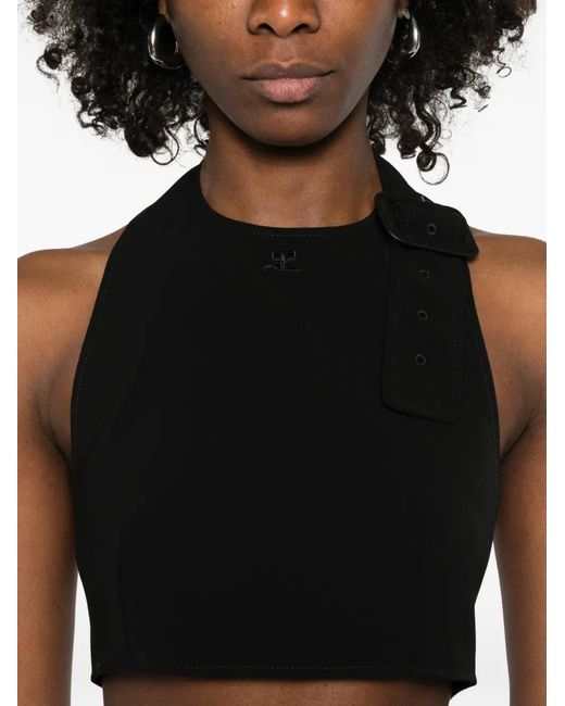 Courreges Black Buckle-Detail Crop Top