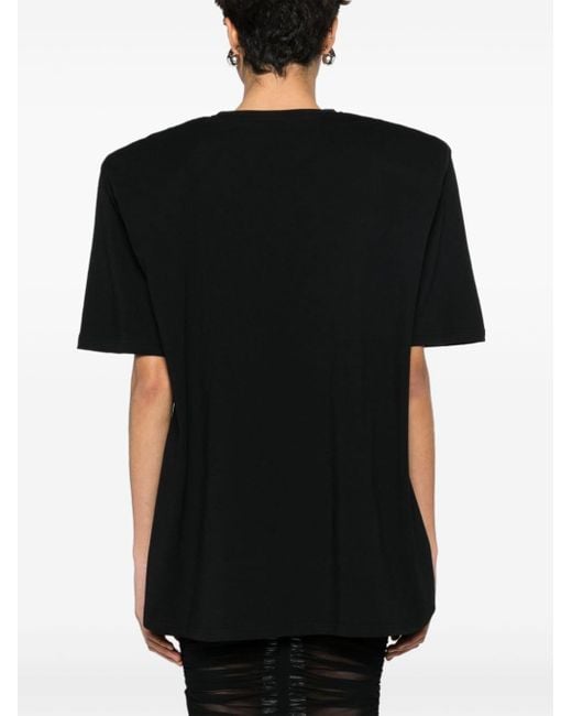 Alexandre Vauthier Black Rhinestones-logo Shoulder-pads T-shirt