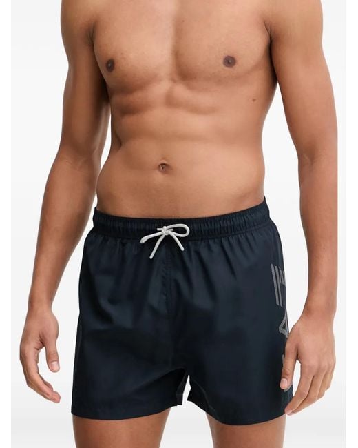 EA7 Blue Logo-Print Drawstring Swim Shorts for men