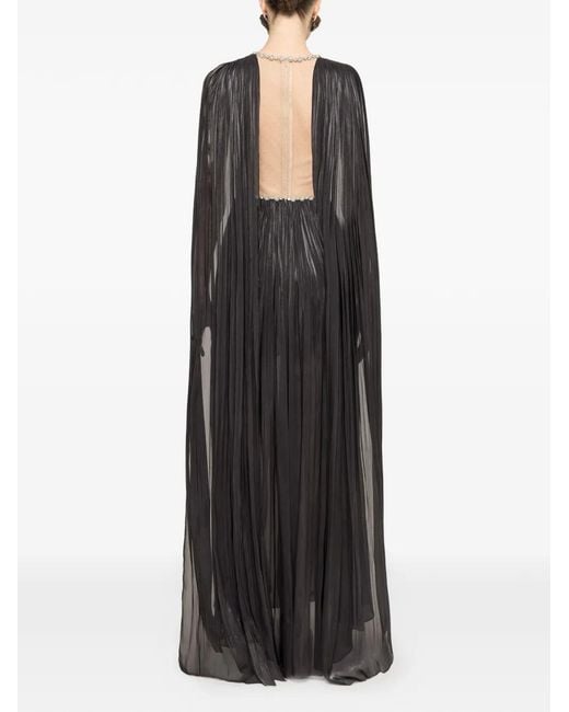 Nissa Black Crystal-Embellished Chiffon Maxi Dress
