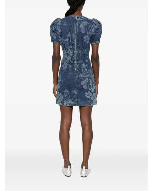 Marco Bologna Blue Floral-Print Puff-Sleeve Mini Dress